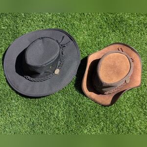 Pair of Barmah Hats Foldaway Suede Cooler Brown & Drover Black Canvas Australian